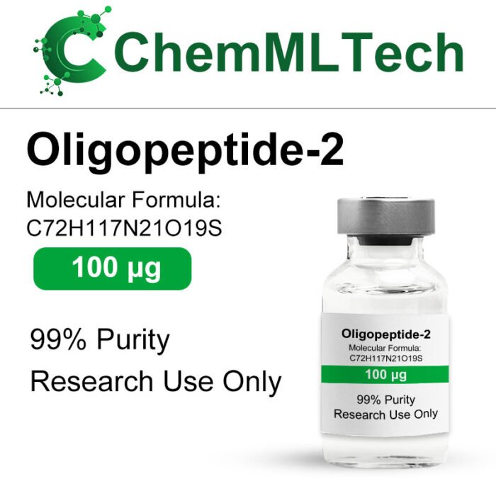 Labeled vial of Oligopeptide-2 100μg lyophilized peptide used in cosmetic skin repair and regenerative skincare formulations