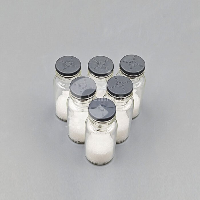 Six glass vials filled with lyophilized Glutathione Peptide Complex powder for antioxidant skincare and nutricosmetic use