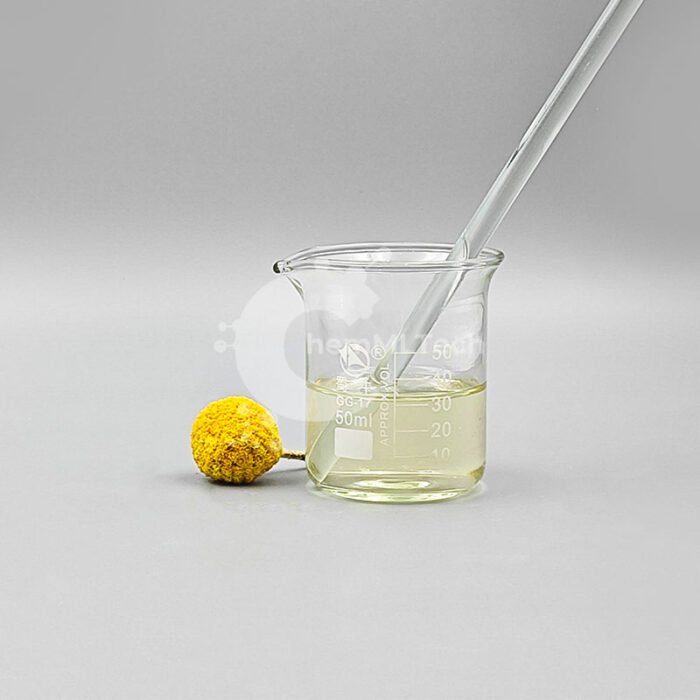 Clear pale yellow liquid of 1-Bromo-5-fluoropentane CAS 407-97-6 displayed in a glass beaker, suitable for chemical synthesis and R&D.