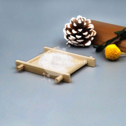 White powder of Nicotinamide Riboside Chloride on wooden tray, used in cosmetic and anti-aging formulations, CAS No. 1094-61-7