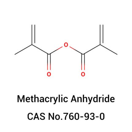 Molecular structure of Methacrylic Anhydride (CAS 760-93-0) showcasing carbon, oxygen, and methyl groups