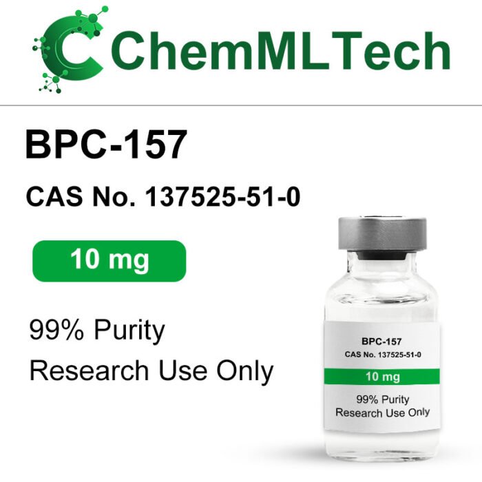 High-purity BPC-157 freeze-dried powder in a 10 mg vial, ideal for research use.