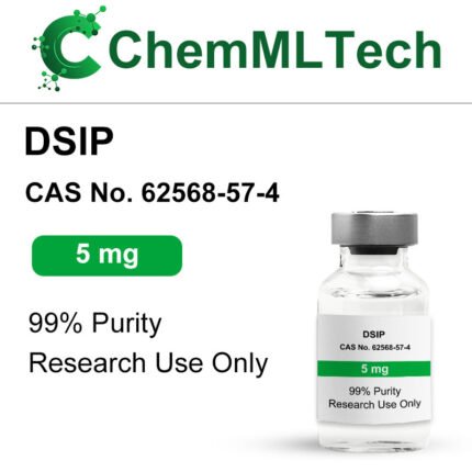 Vial of DSIP Lyophilized Powder (5mg) with 99% Purity for Research Use Only.